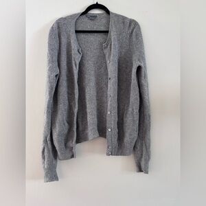Vince Crewneck Ribbed Cardigan Sweater,Heather Gray, Wool Cashmere Blend,XL